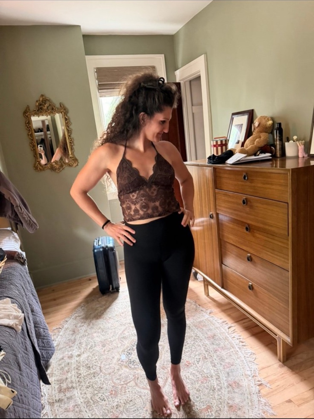 boho Lace Scallop Crop Camisole in Chocolate Brown